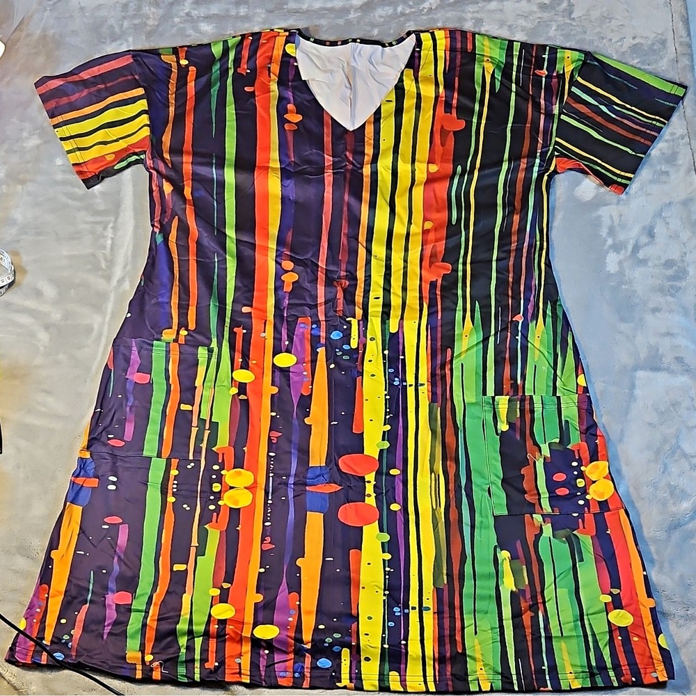 Womens Multicolor Striped V-Neck T-Shirt Dress Short Sleeve Stretch 3XL